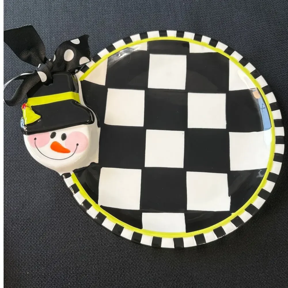 Mud Pie Checkerboard Snowman Dessert Plate